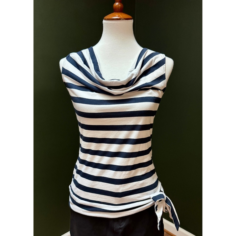 Ann Taylor Black‎ & White Striped Sleeveless Cowl Neck Top Women's M